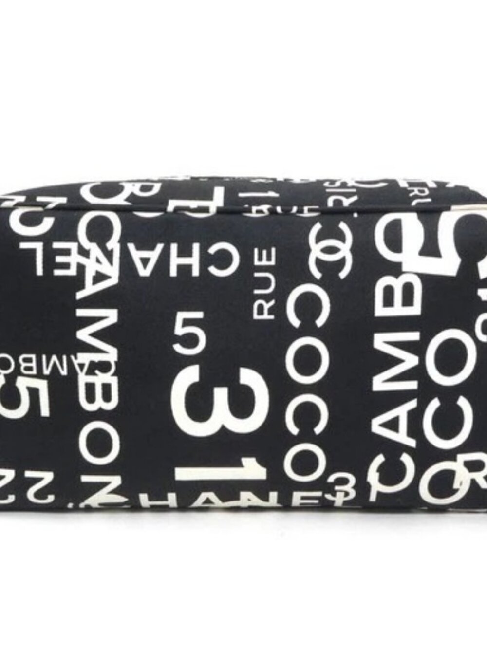 Auth CHANEL Pouch Black/Off White Canvas - e60936g